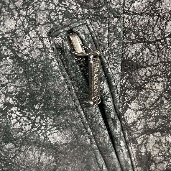 Bradley Bayou Black Silver Metallic Leather Moto Jacket with Rhinestones XS - Picture 12 of 13